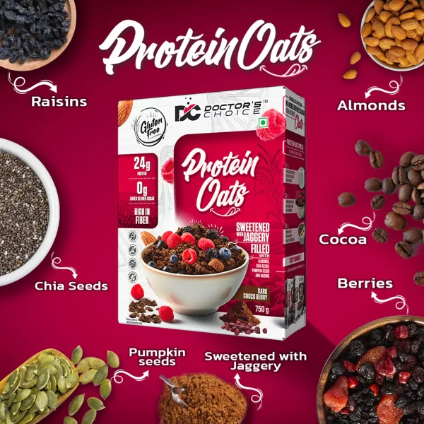 DOCTOR'S CHOICE Protein Oats, 24g Pure Protein, Jaggery Sweetened, No Additives & No Sugar. Pouch  (375 g) - Image 3