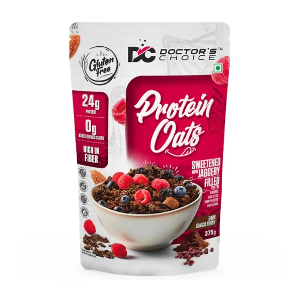DOCTOR'S CHOICE Protein Oats, 24g Pure Protein, Jaggery Sweetened, No Additives & No Sugar. Pouch  (375 g)